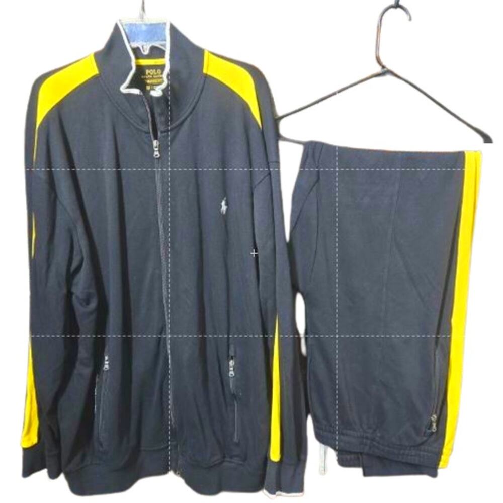 Polo Ralph Lauren Performance Track Suit 2XLT Big Tall Black Yellow Full Zip Set